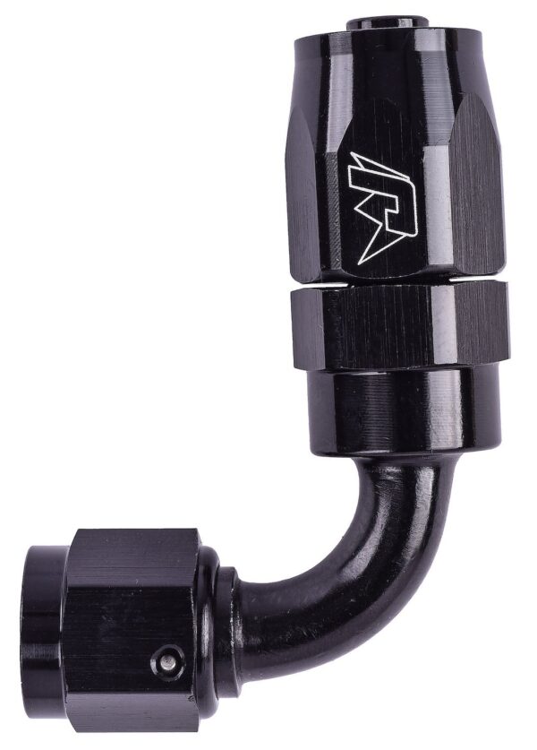 AN 90-Degree Max Flow Swivel Hose End [-6 AN Female to -6 AN Hose, Black]