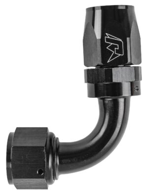 AN 90-Degree Max Flow Swivel Hose End [-12 AN Female to -12 AN Hose, Black]