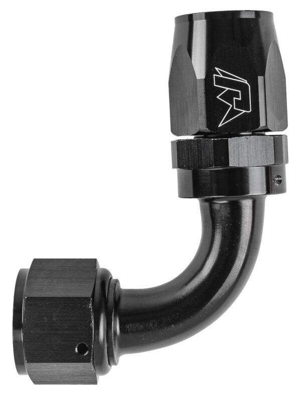 AN 90-Degree Max Flow Swivel Hose End [-12 AN Female to -12 AN Hose, Black]